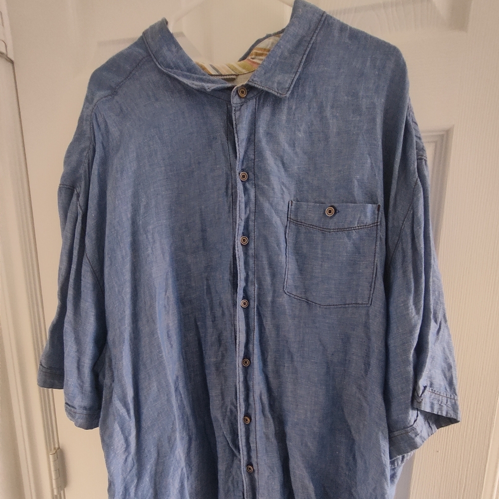 TOMMY BAHAMA Relax Fit 100% Linen Button Down Light Blue Shirt Men's Size 3XL
